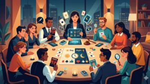 Стильная современная иллюстрация с элементами игры Мафия для организации камерного вечера с друзьями